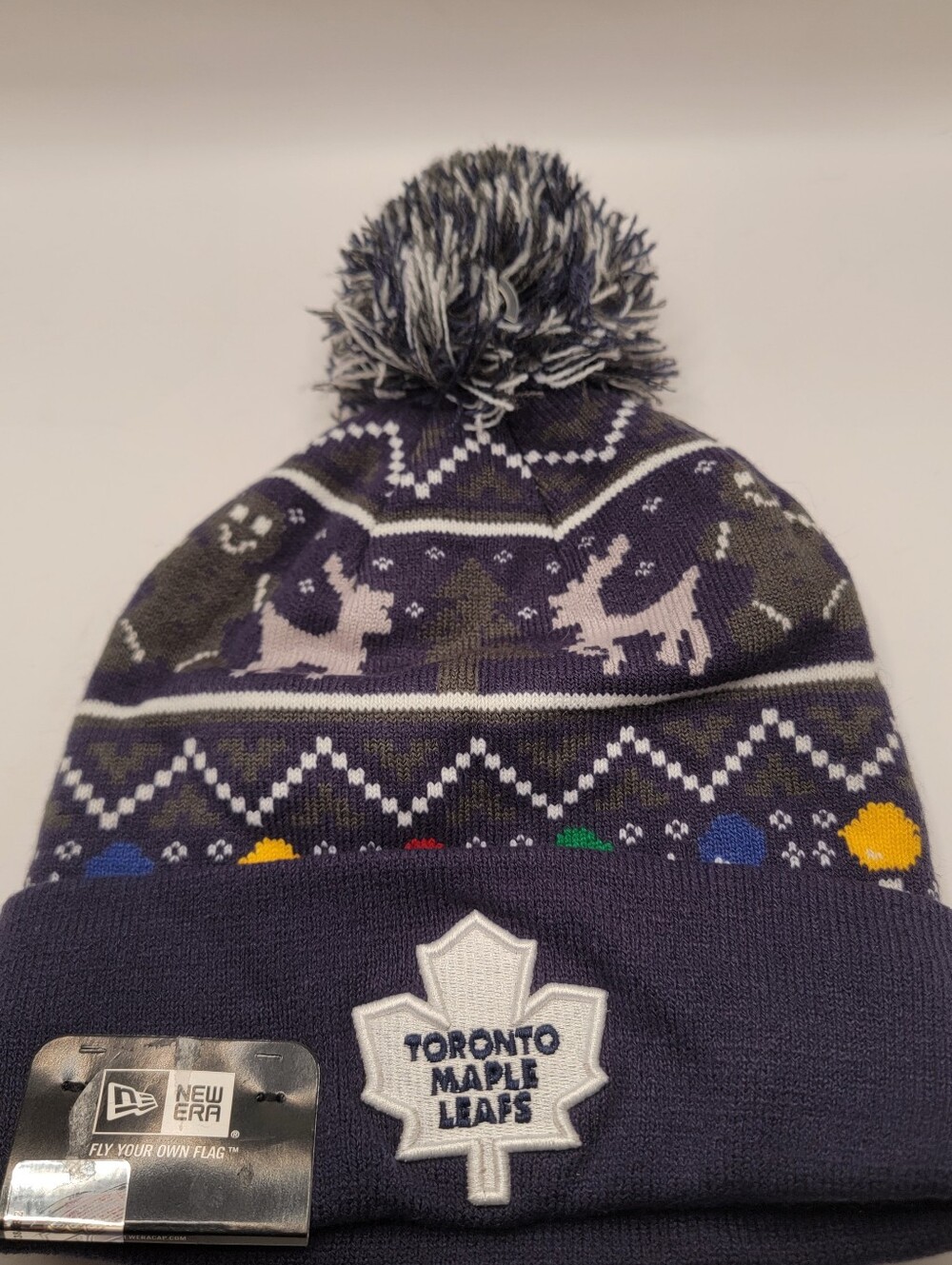 New Era Navy Multicolor Pom Beanie Hat